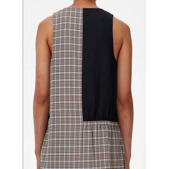 💕TIBI💕 Sana Check Colorblock Sleeveless Midi Dress Recycled Wool Blend Shift 6 - Picture 4 of 16